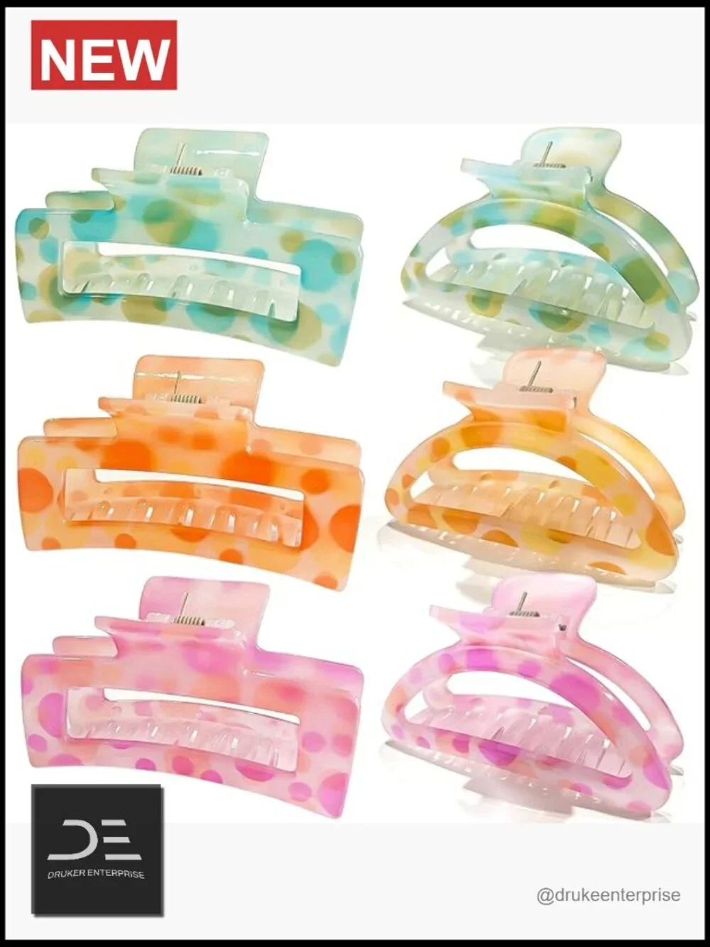 6 Acrylic & Plastic Hair Claw Clips Set for Women - Strong Hold, Non-Slip, Cute